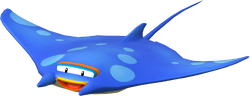 Rendered model of the Manta from Mario Kart 8. This iteration of the character is blue and wears goggles, much like Jumbo Rays.