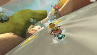 Peach racing up a waterfall