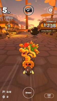 DS Airship Fortress: Bowser and several other drivers in a regular race. The screenshot features elements related to Bullet Bills, including the Bullet Bill item, Banzai Bills, and Bowser's Bullet Blaster kart.