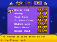 The star menu listing the number of Beans the player has collected