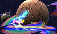 A stage in Super Smash Bros. for Nintendo 3DS based on Rainbow Road from Mario Kart 7.