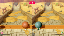 A boulder bowling minigame in Super Mario Party Jamboree