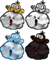 Graphics of a Lakitu being damaged. In the final game, the top left sprite can be seen by jumping into Lakitu while using a Super Star.