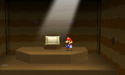 Mario near the Pillow Thing in Loop Loop River of Paper Mario: Sticker Star.
