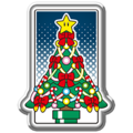 A common badge depicting a festive tree