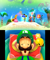 Mario holding up a Dream Egg before Luigi, Prince Dreambert, Peach and Seadric.