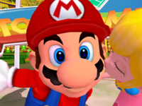 Mario gets a kiss from Princess Peach in Mario Power Tennis.