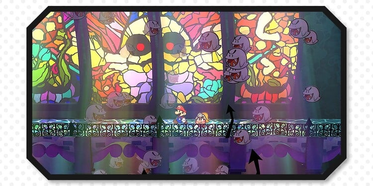 Image of Mario and Goombella in Creepy Steeple shown with the first question of the Paper Mario Personality Quiz.