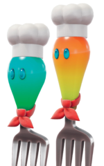 Blue (left) and orange (right) Volbonans from Super Mario Odyssey.