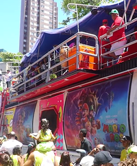 A group promoting The Super Mario Bros. Movie at the Bahian Carnival in Salvador, Brazil