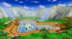 View of Yoshi Falls in Mario Kart Wii