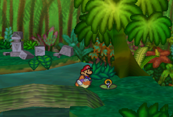 Mario finding Hearts from Heart Plant in Jade Jungle of Paper Mario.