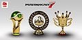 The three trophies that appear in Mario Kart 7 from Club Nintendo Europe.