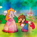 A painting of Mario and Peach
