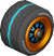 The StdWii_BlackOrangeBlue tires from Mario Kart Tour