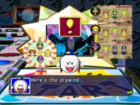 Boo hosting the lottery in the Mario Party 4 version of the Last Five Turns Event.
