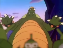 Screenshot of a scene from The Super Mario Bros. Super Show! episode "Mario Meets Koop-zilla" that "The Jolly Green Giant" plays in.