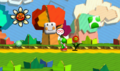 The Green Yoshi standing directly in front of a Power Flower in Yoshi's Story