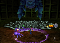 A setup for a Golden Banana for Tiny Kong in Fungi Forest.
