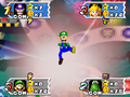 Luigi being blasted off course after pressing the wrong button