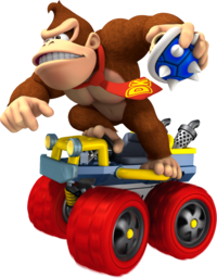 Artwork of Donkey Kong holding a Spiny Shell in Mario Kart 7