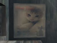 Close view of the cat poster in the stage Pokémon Stadium 2.