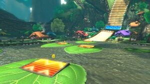 Lily pads help players dive across the lake.