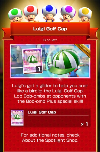 File:MKT Tour103 Spotlight Shop Luigi Golf Cap.jpg