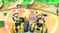 Builder Mario and Builder Luigi gliding in the Dozer Dasher with the Treasure Map on the R/T variant