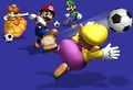 Daisy, Mario, Luigi, and Wario playing GOOOOOOOAL!!