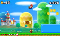 An early screenshot of New Super Mario Bros. 2. Note the blue block, which bears a heavy resemblance to those found in Super Mario Bros. 3.