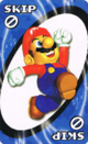 The Blue Skip card from the Nintendo UNO deck (featuring Mario)