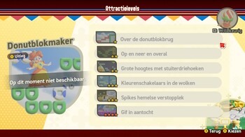 Super Mario Bros. Wonder – Nintendo Switch 2 Edition + Meetup in Bellabel Park Co-Op Attraction menu (Dutch)