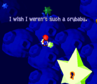 Mario reading a wish at Star Hill in Super Mario RPG: Legend of the Seven Stars