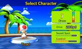 Character select screen with Toad.