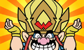 Wario wearing the Pot of Luxeville like a crown