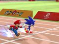 Mario and Sonic competing in 100m.