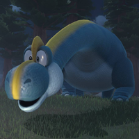A brachiosaurus resembling Noshi in Mario Kart World