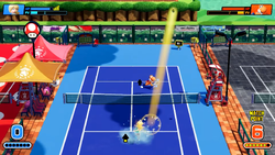 Rosalina using the Swerve Racket to increase the height of her lob, from Mario Tennis Fever