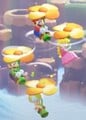 Mario, Luigi, Peach, and Yellow Toad grabbing Propeller Flowers