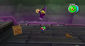 Mario battling Kamella on the ghost ship of Deep Dark Galaxy.