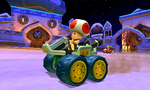 Toad driving through the bazaar