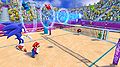 Mario, Sonic, Yoshi and Knuckles competing in Beach Volleyball.