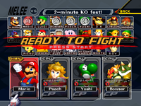 The complete character select roster, from Super Smash Bros. Melee.