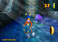 Lanky Kong racing the Beetle in Crystal Caves of Donkey Kong 64