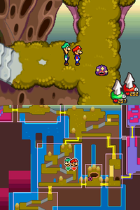 A Borp about to attack Mario and Luigi in the overworld.
