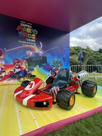 A life-size kart displayed in Villa-Lobos State Park, in São Paulo, Brazil to promote The Super Mario Bros. Movie.