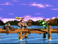 The banner image for Donkey Kong Country 3: Dixie Kong's Double Trouble! on Nintendo Music.