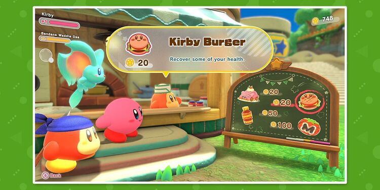 Screenshot of Kirby and the Forgotten Land shown with the fourth question in Spring Break Quiz: Which Nintendo Switch Game Location is best?