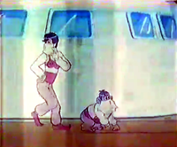 Bones and Donkey Kong Jr. disguised as belly dancers in the Saturday Supercade episode "The Great Seal Steal"